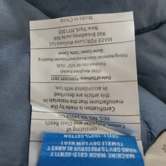 Luna Weighted blanket Blue 48 x 72 15 lb with Cream Cover new - Picture 8 of 11